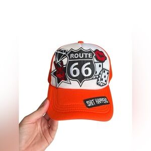 Route 66 orange patch work snap back trucker hat